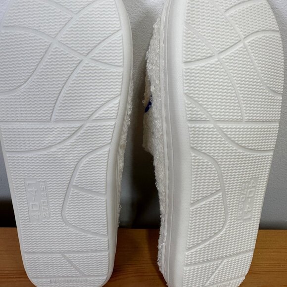 Retro Smiley Plush Slippers – Cream & Blue | NWT | Size 40–41 - Picture 3 of 4